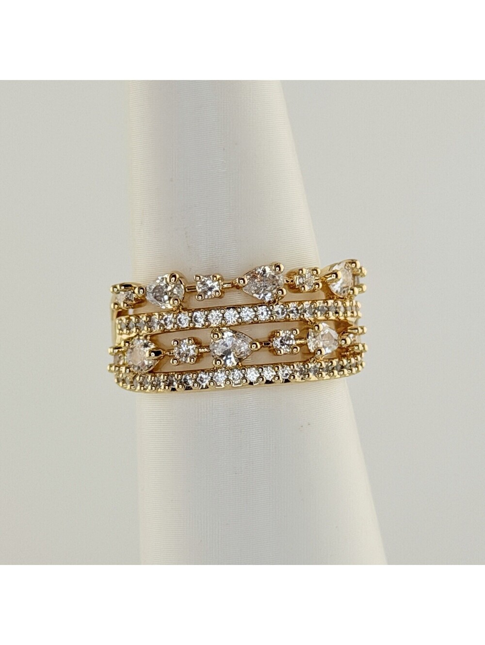 Bomb Party Sz 9 "Over The Top & Owning It" Clear CZ on Yellow Gold RG70442